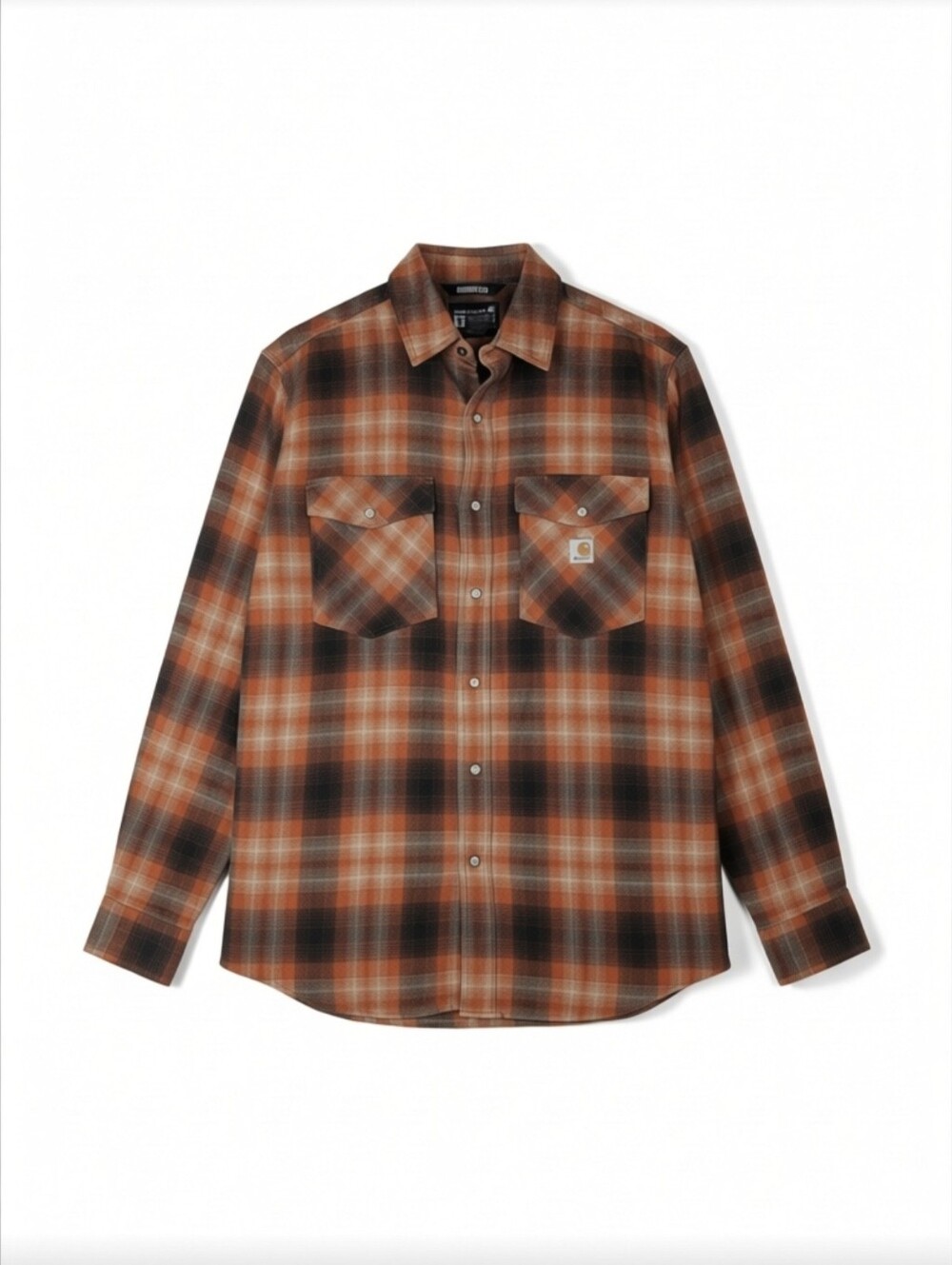 Carhartt Rugged Flex Plaid Flannel Shirt Men's M Relaxed Fit Orange Snap Front
